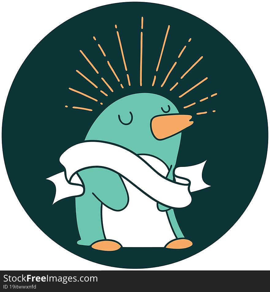 icon of tattoo style happy penguin