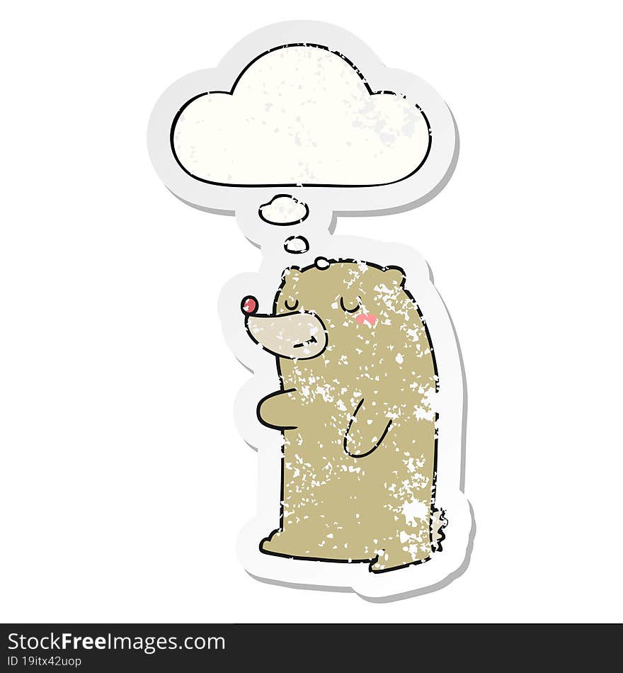 cute cartoon bear and thought bubble as a distressed worn sticker