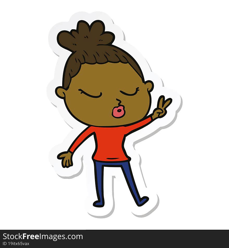 Sticker Of A Cartoon Calm Woman