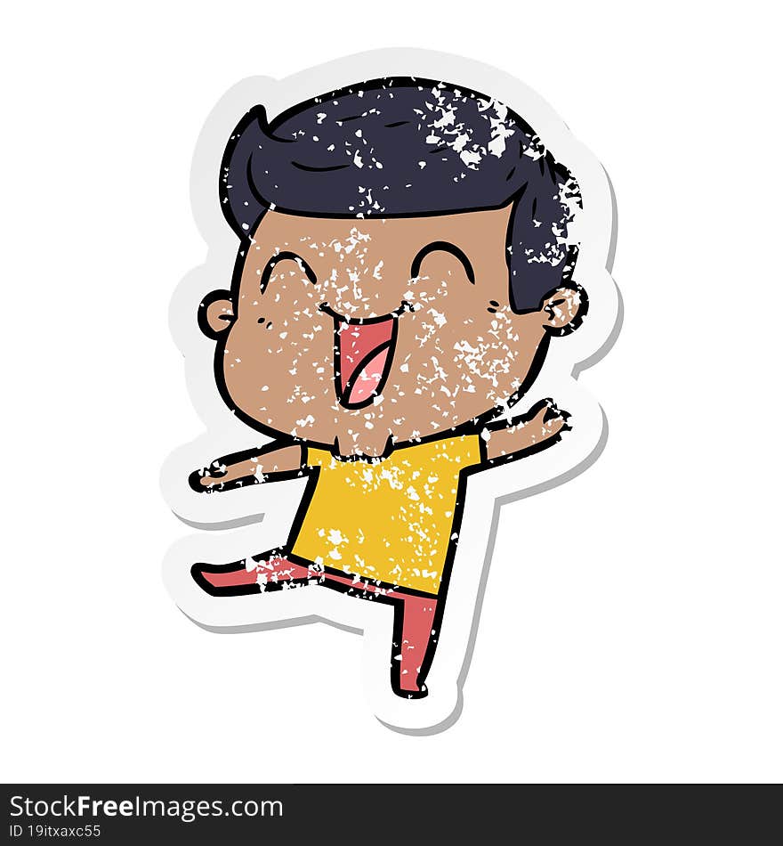 distressed sticker of a cartoon man laughing