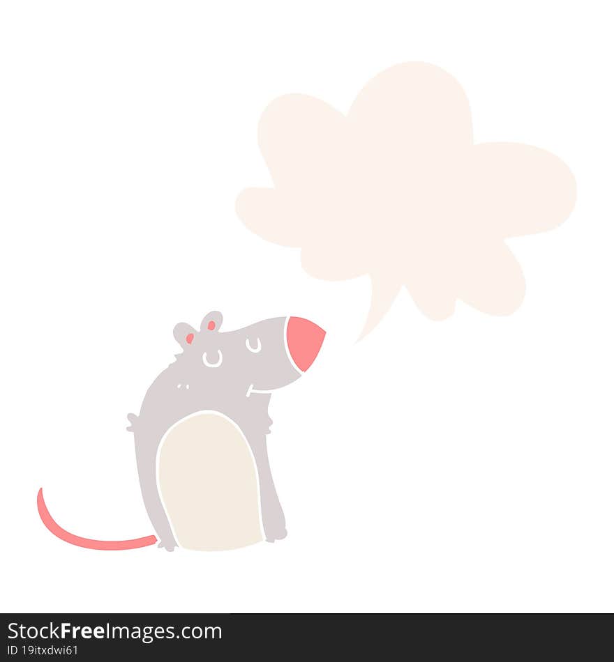 cartoon fat rat and speech bubble in retro style