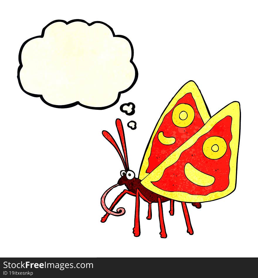 cartoon funny butterfly with thought bubble