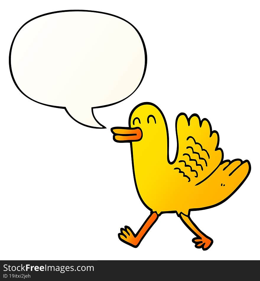 cartoon duck and speech bubble in smooth gradient style