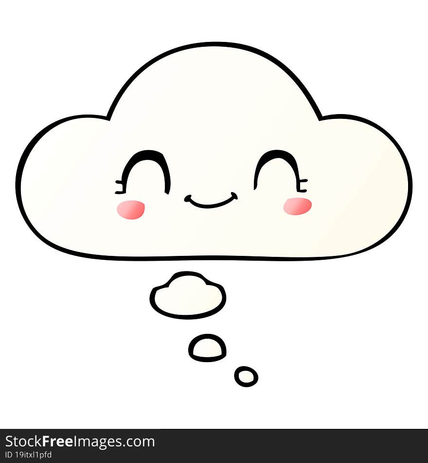 cute cartoon face and thought bubble in smooth gradient style