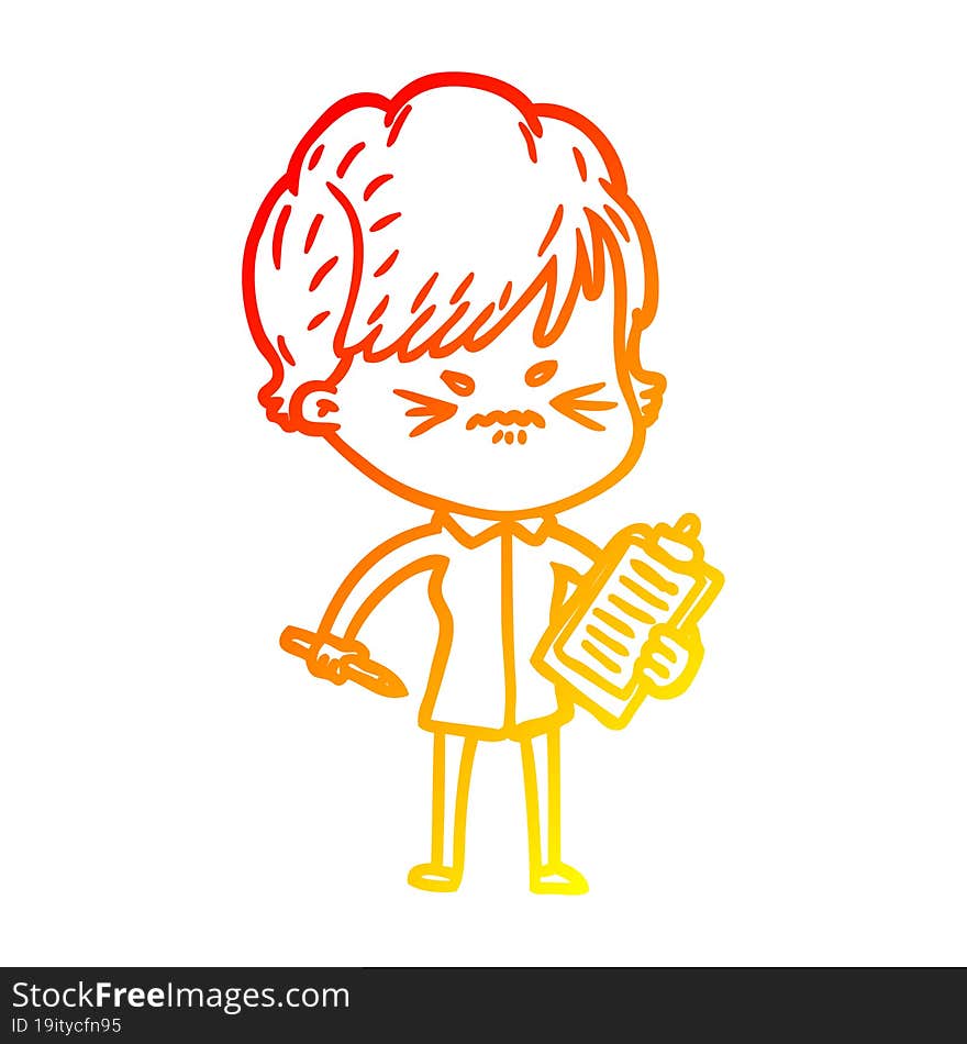 warm gradient line drawing of a cartoon frustrated woman