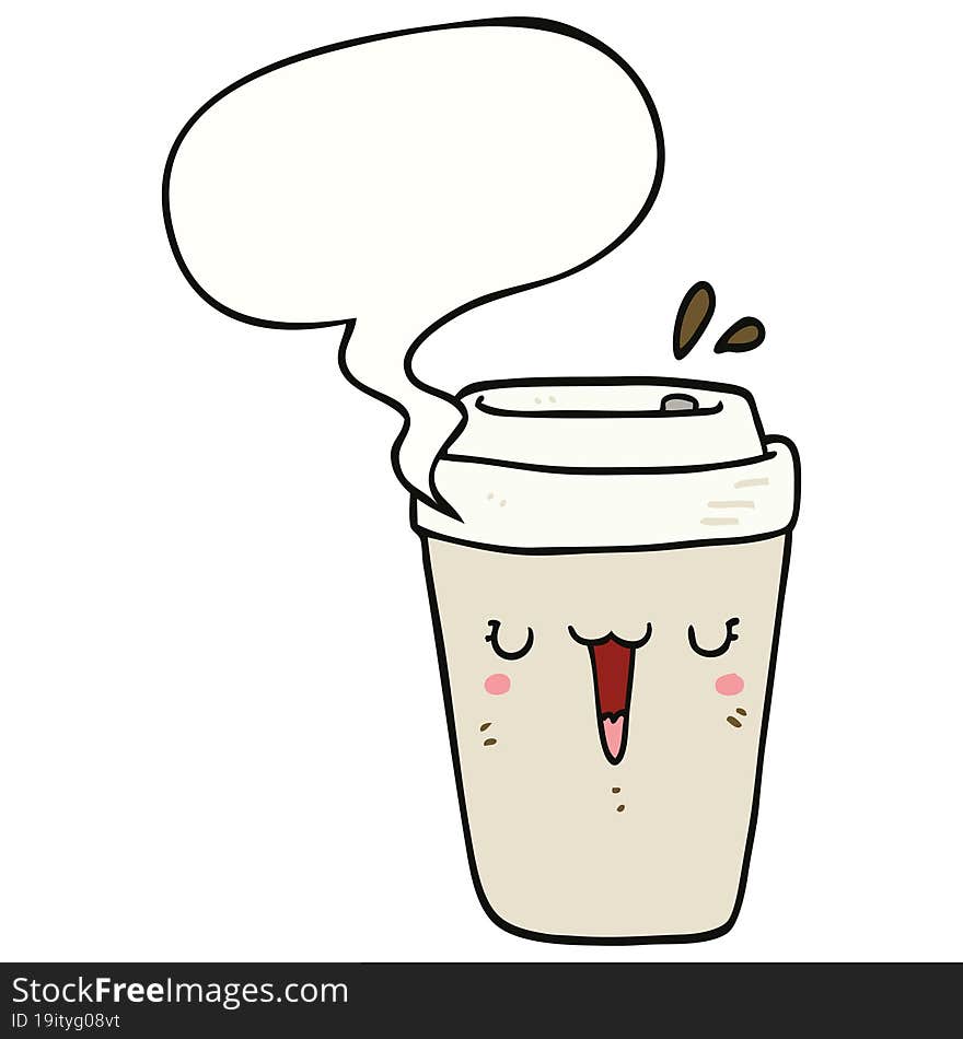 cartoon coffee cup with speech bubble. cartoon coffee cup with speech bubble