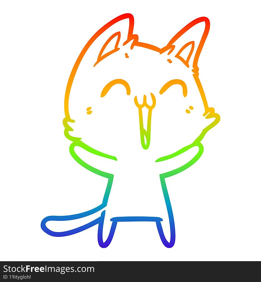 rainbow gradient line drawing happy cartoon cat