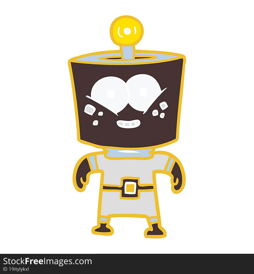 happy energized flat color style cartoon robot