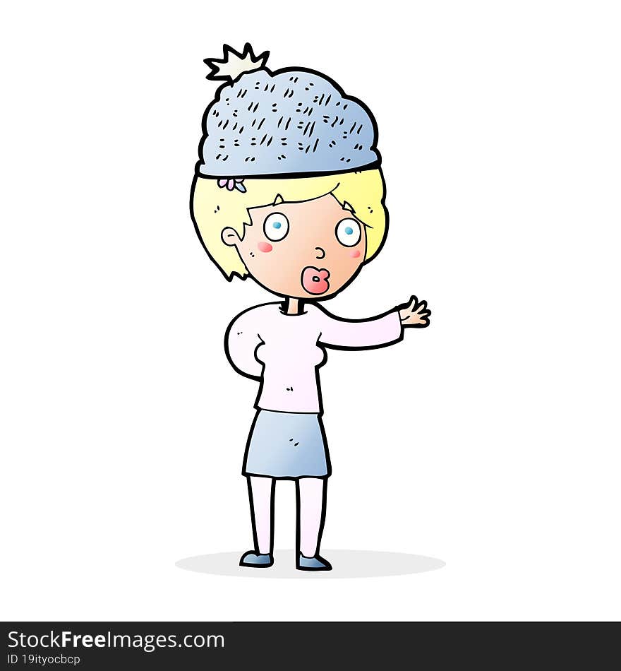 cartoon woman wearing winter hat