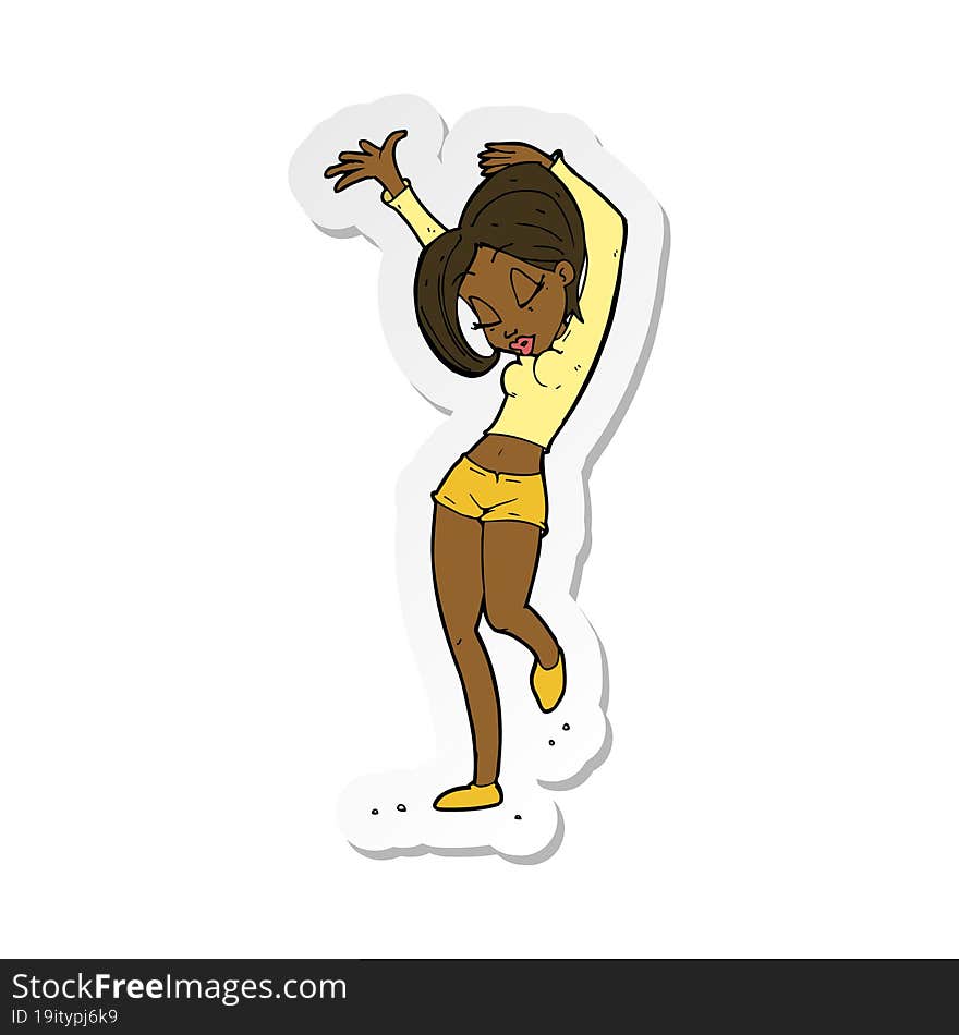 sticker of a cartoon pretty woman dancing