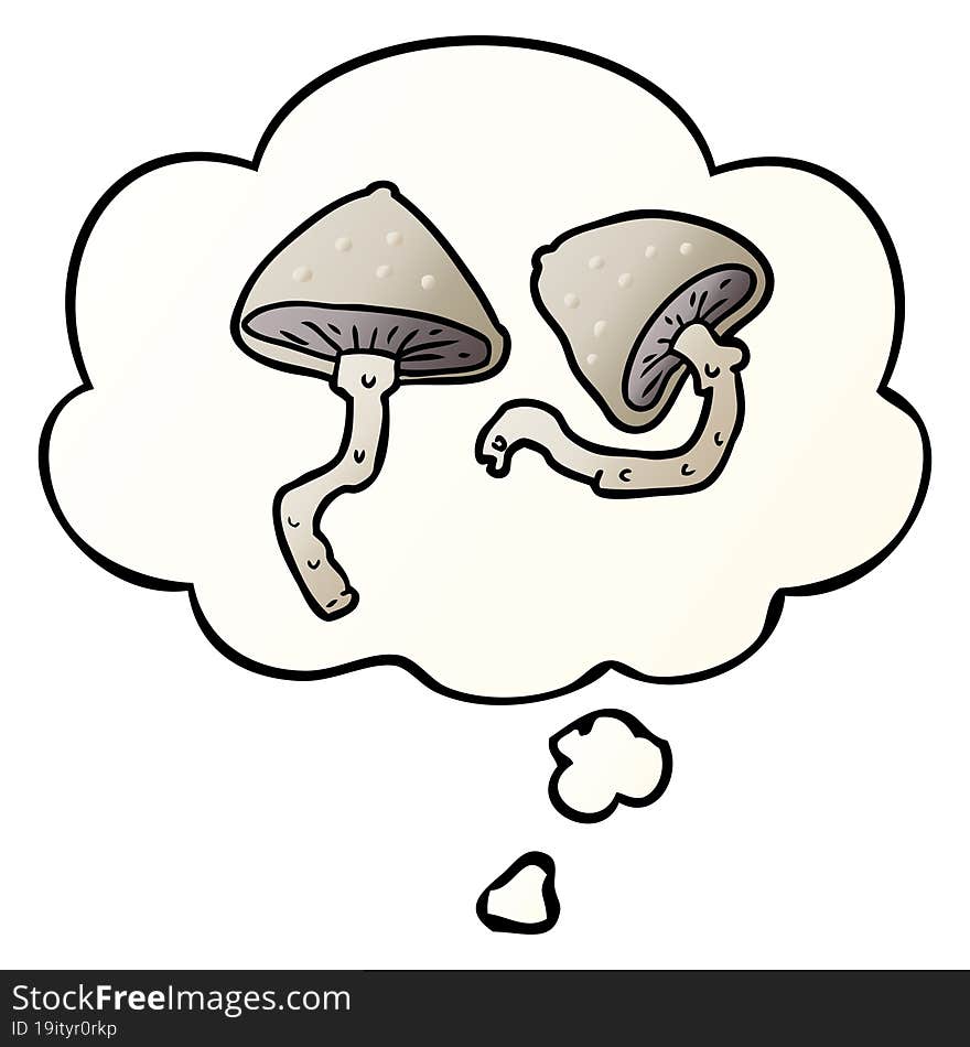 cartoon mushrooms and thought bubble in smooth gradient style