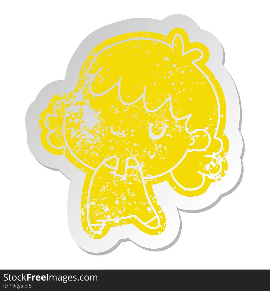 Distressed Old Sticker Of A Cute Kawaii Girl