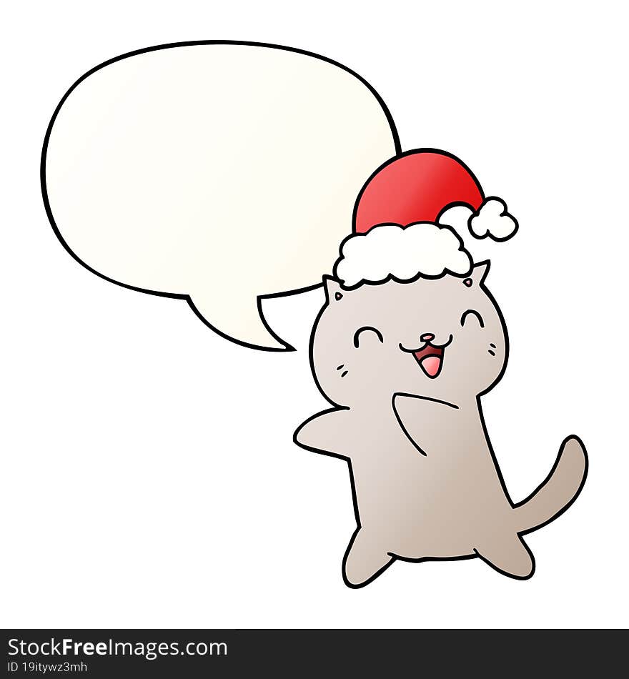 Cute Cartoon Christmas Cat And Speech Bubble In Smooth Gradient Style