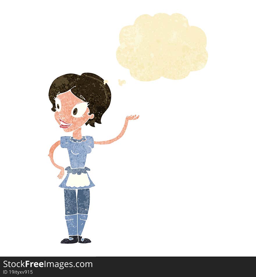 Cartoon Woman In Maid Costume With Thought Bubble