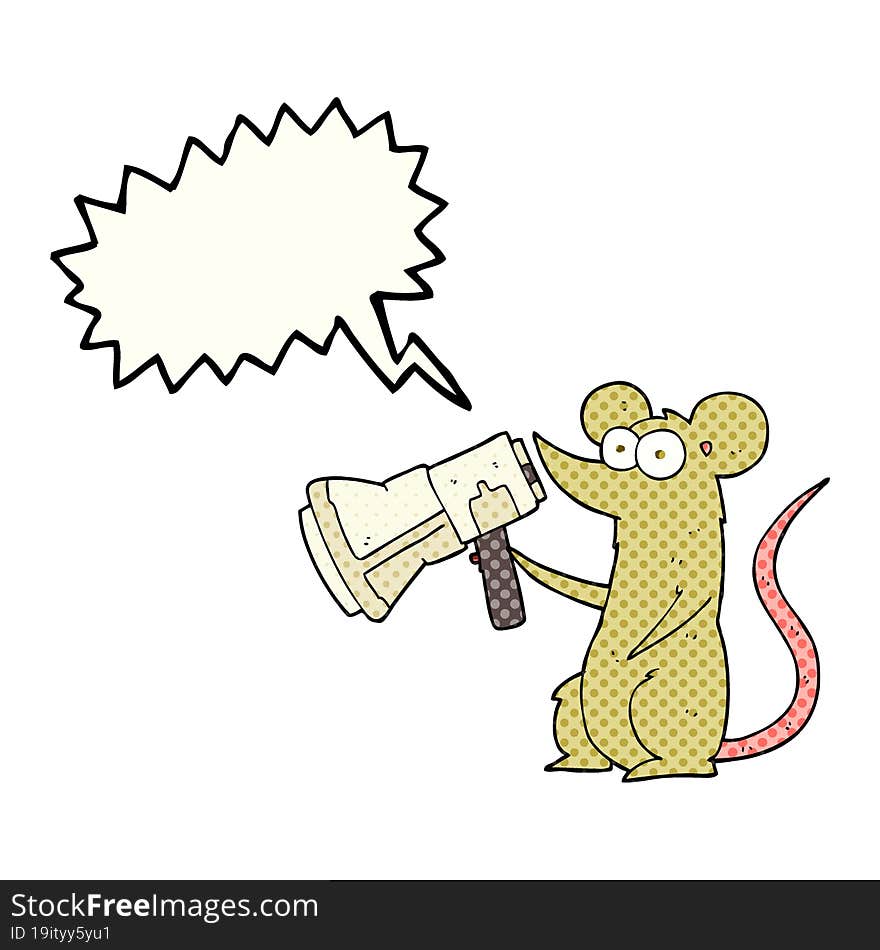 comic book speech bubble cartoon mouse with megaphone