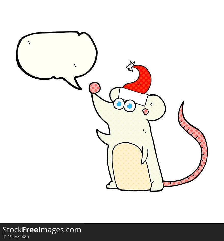 comic book speech bubble cartoon mouse in christmas hat