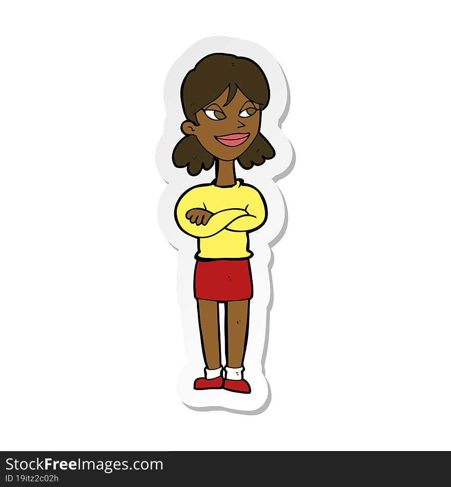 sticker of a cartoon smug woman