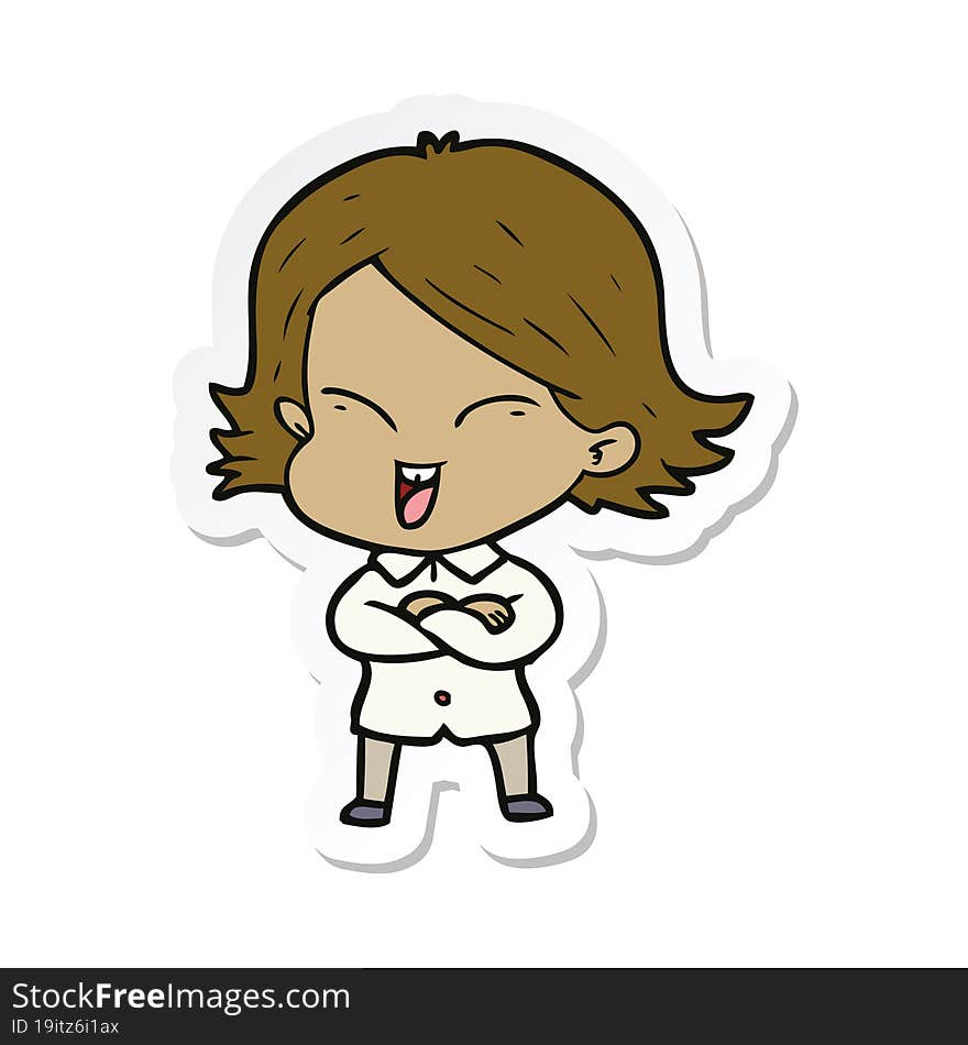 sticker of a happy cartoon girl