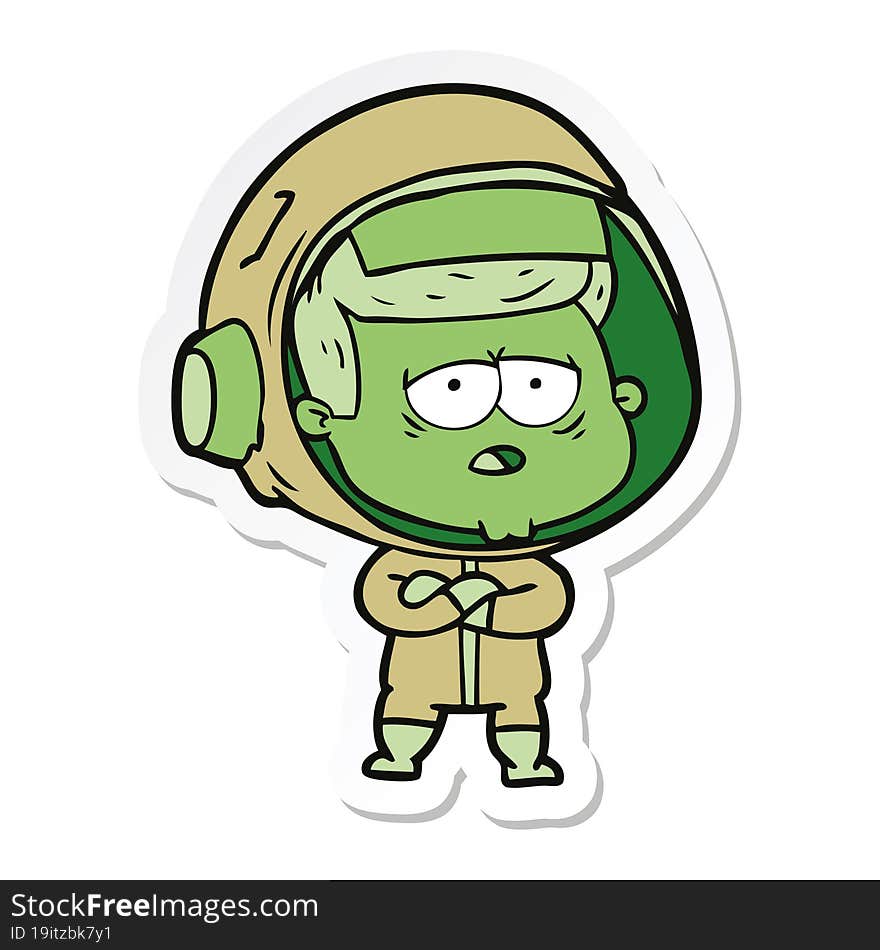 sticker of a cartoon tired astronaut