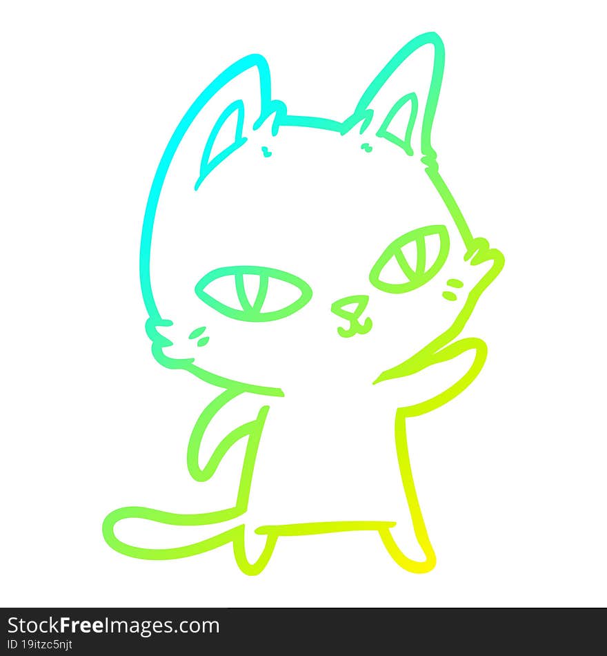 cold gradient line drawing cartoon cat staring