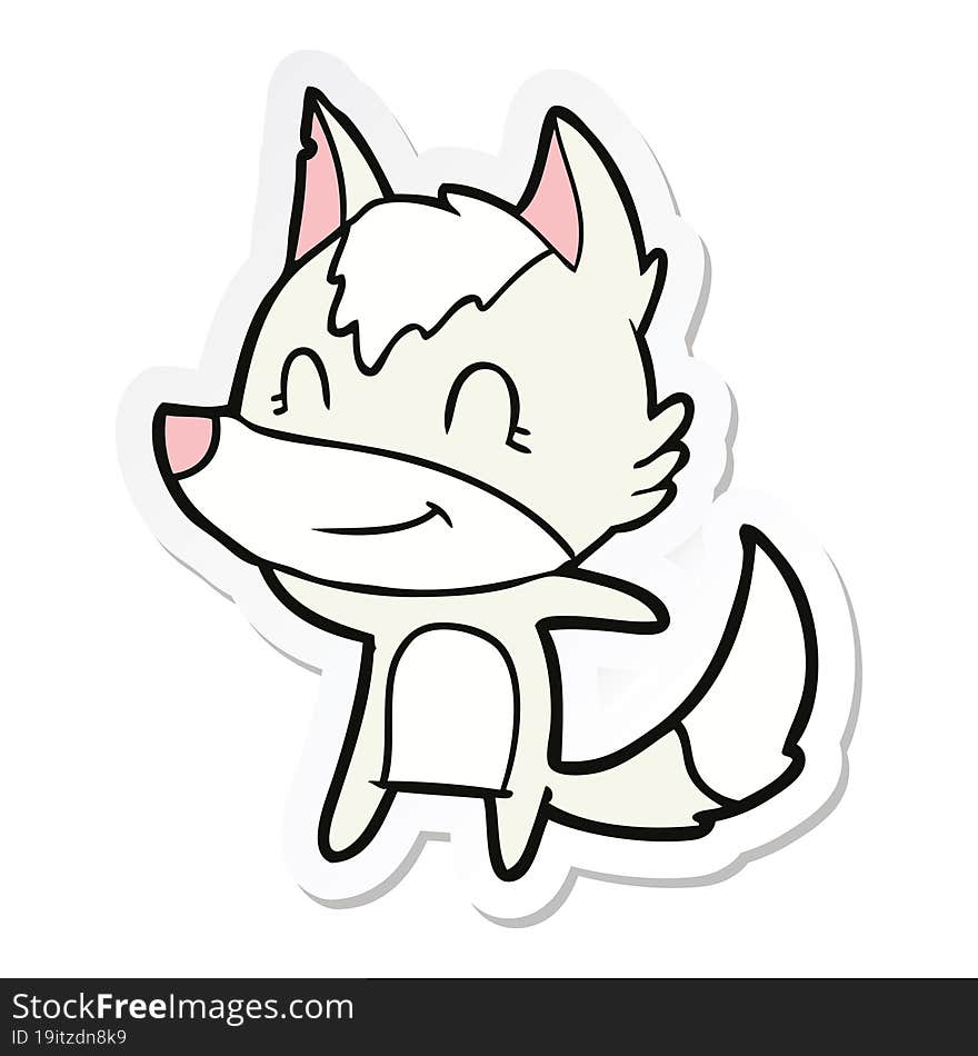 sticker of a friendly cartoon wolf