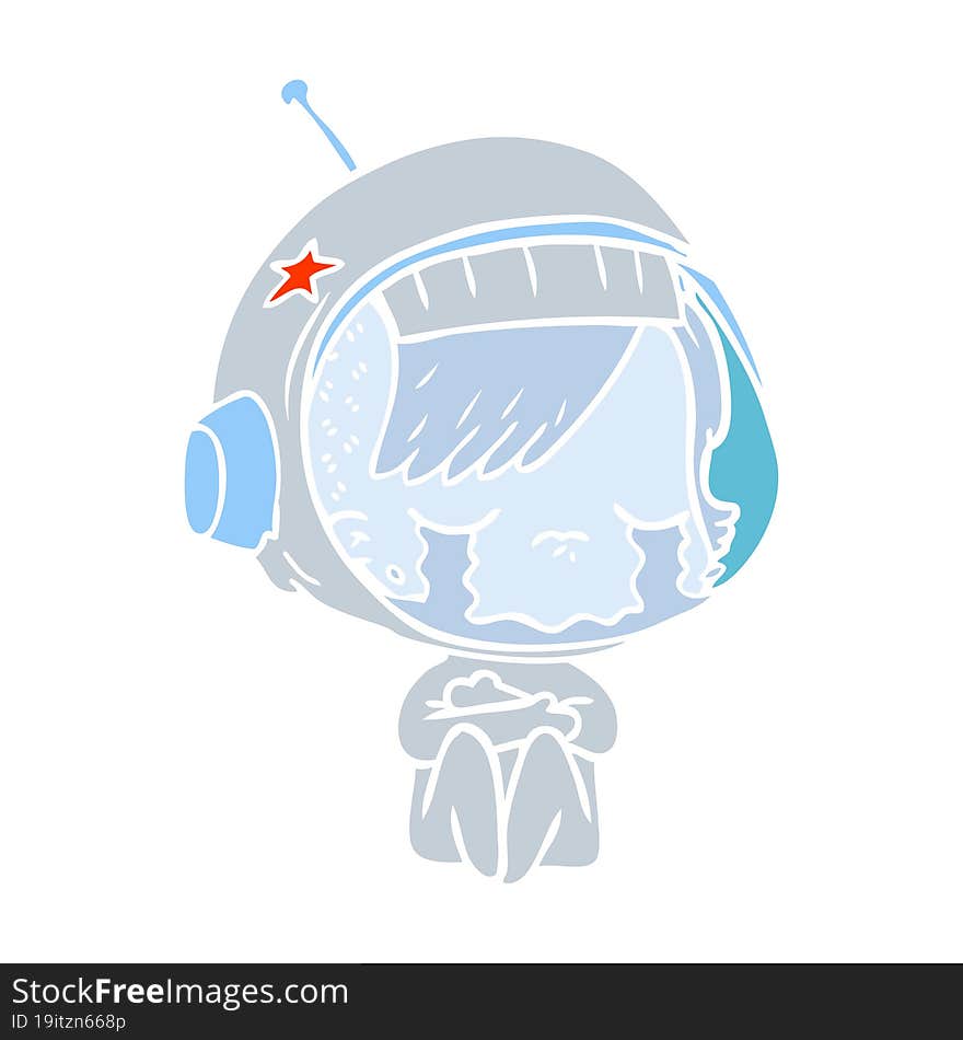 Flat Color Style Cartoon Crying Astronaut Girl