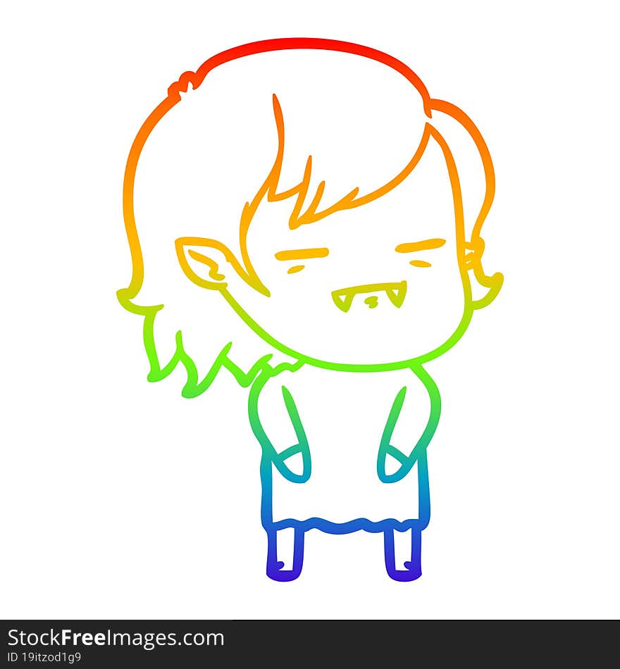 rainbow gradient line drawing cartoon undead vampire girl