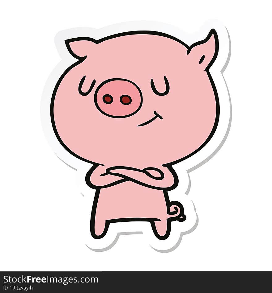 Sticker Of A Happy Cartoon Pig