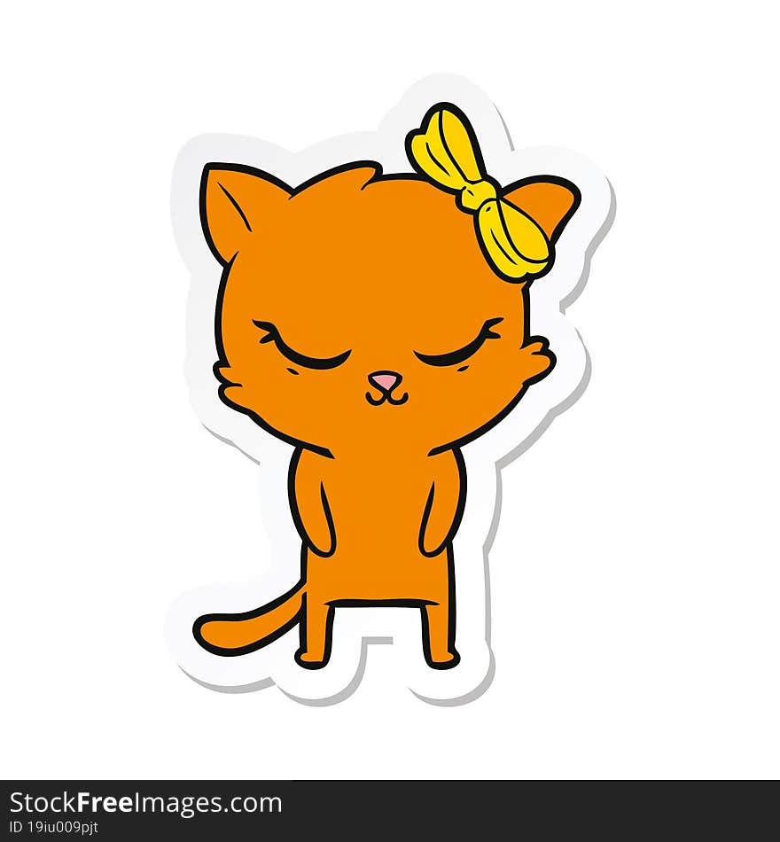 sticker of a cute cartoon cat with bow