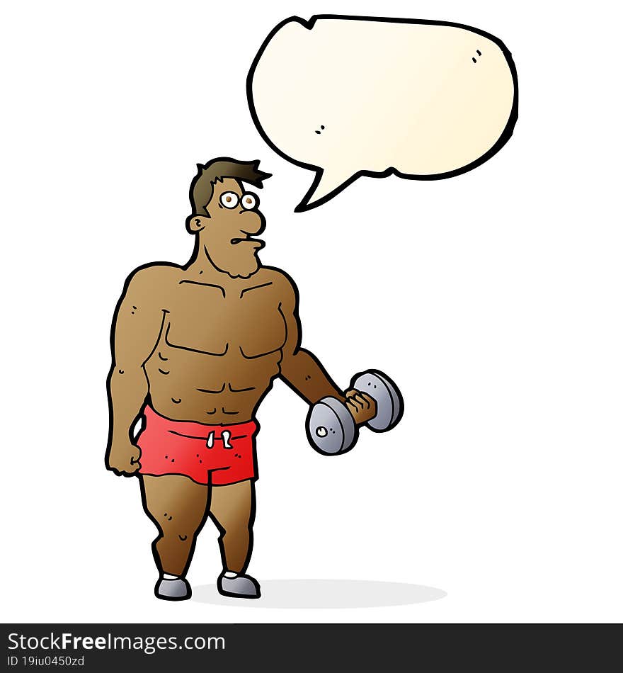 cartoon man lifting weights with speech bubble