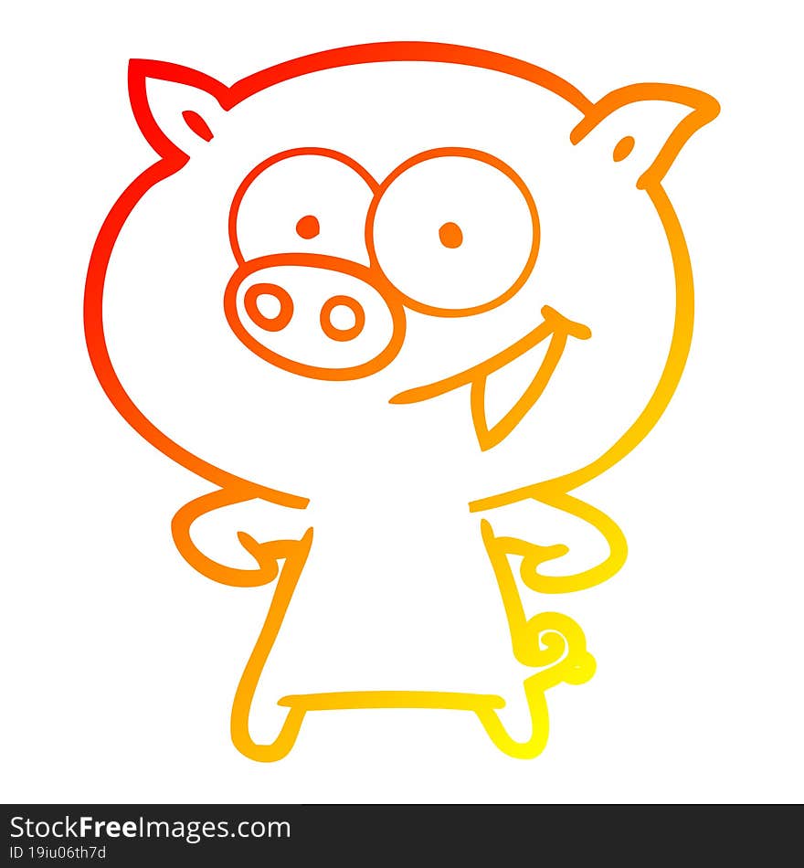 warm gradient line drawing of a cheerful pig cartoon