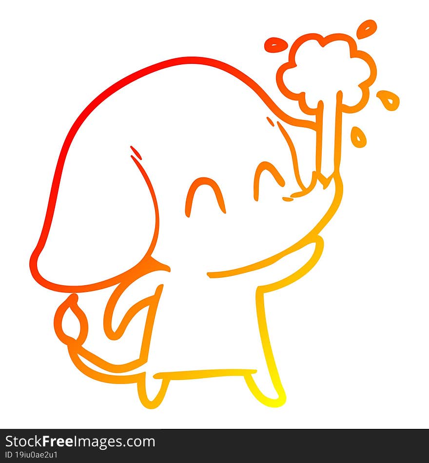 warm gradient line drawing cute cartoon elephant spouting water