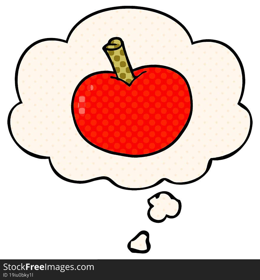 cartoon apple and thought bubble in comic book style