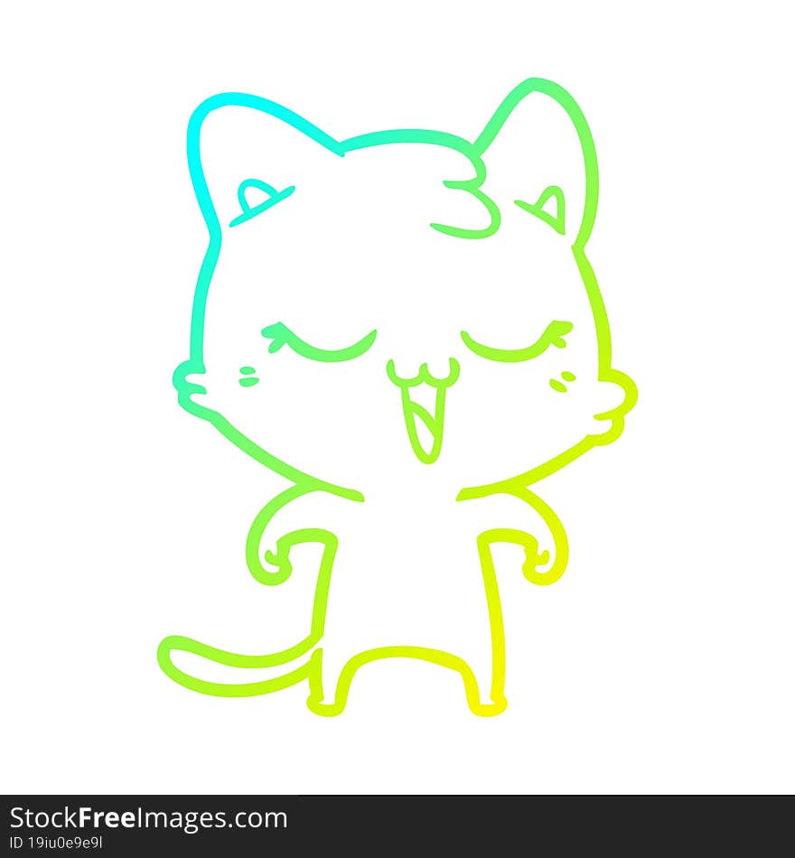 cold gradient line drawing of a happy cartoon cat