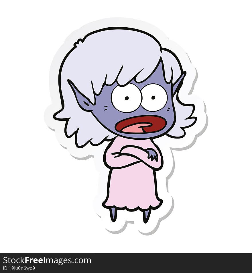 sticker of a cartoon shocked elf girl