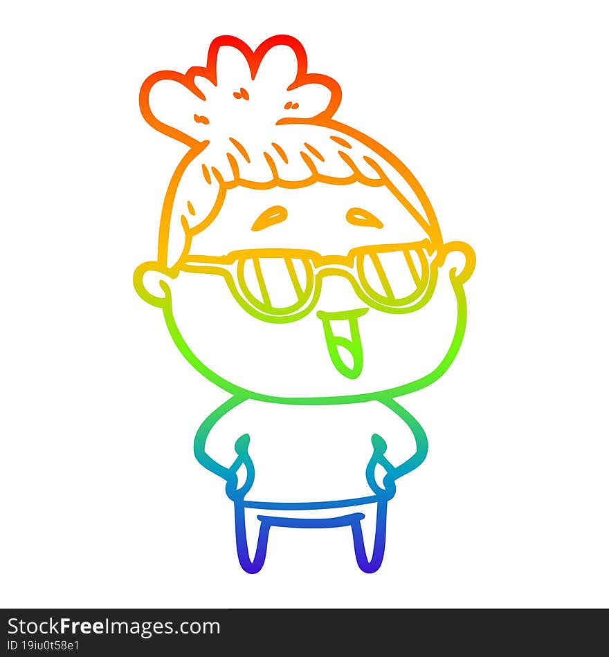 rainbow gradient line drawing cartoon happy woman wearing spectacles