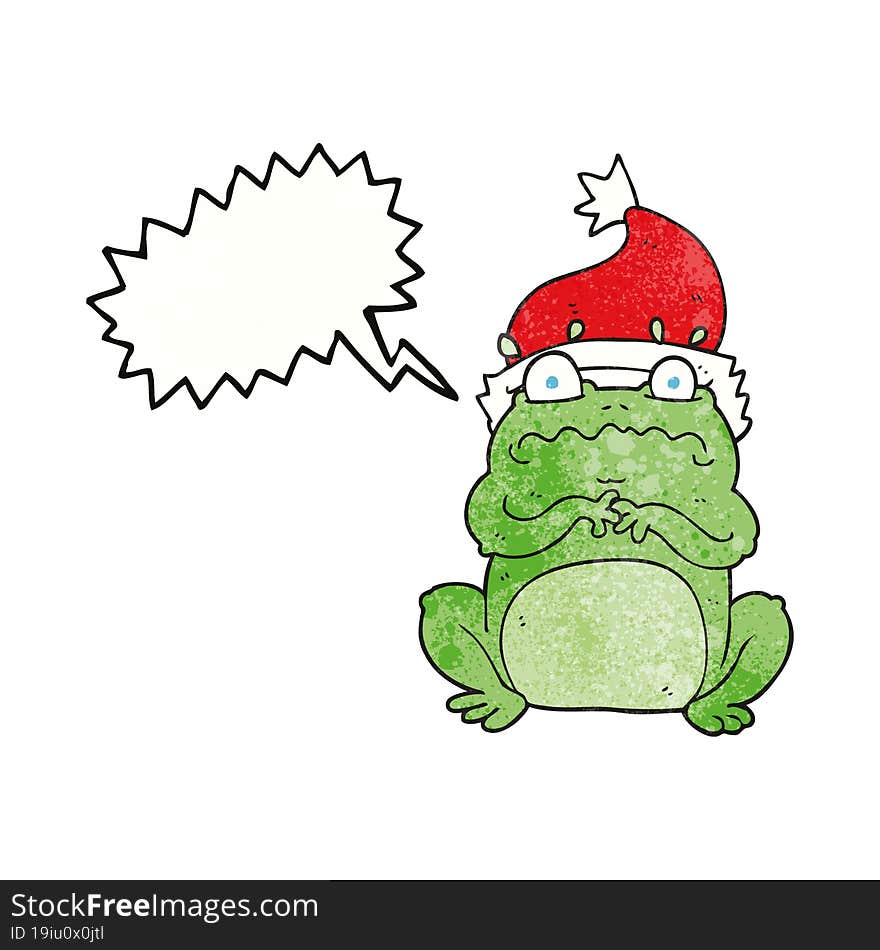 speech bubble textured cartoon frog in christmas hat