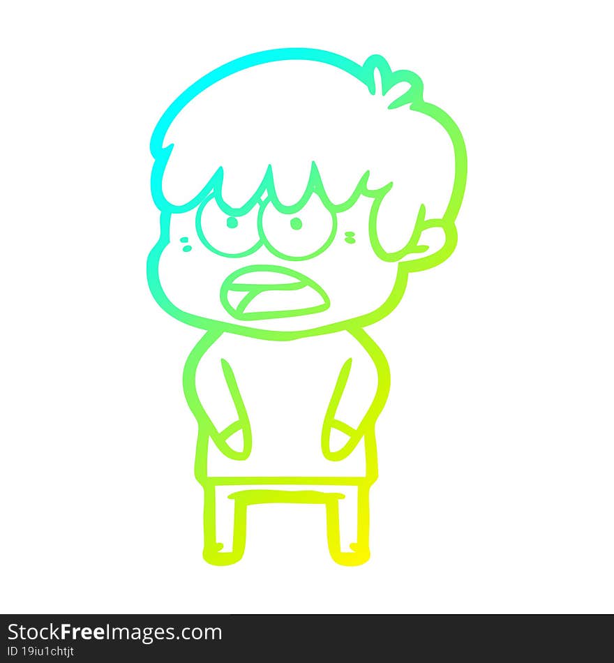 Cold Gradient Line Drawing Worried Cartoon Boy