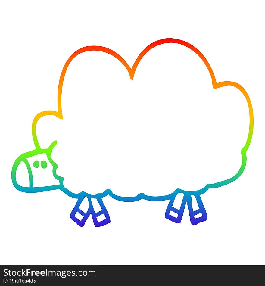 rainbow gradient line drawing of a cartoon black sheep