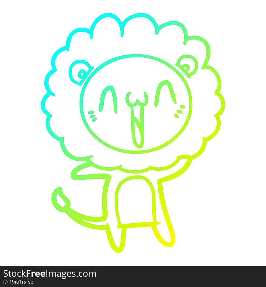 cold gradient line drawing happy cartoon lion