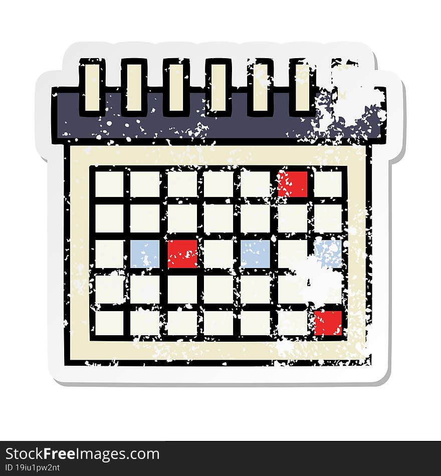 distressed sticker of a cute cartoon work calendar