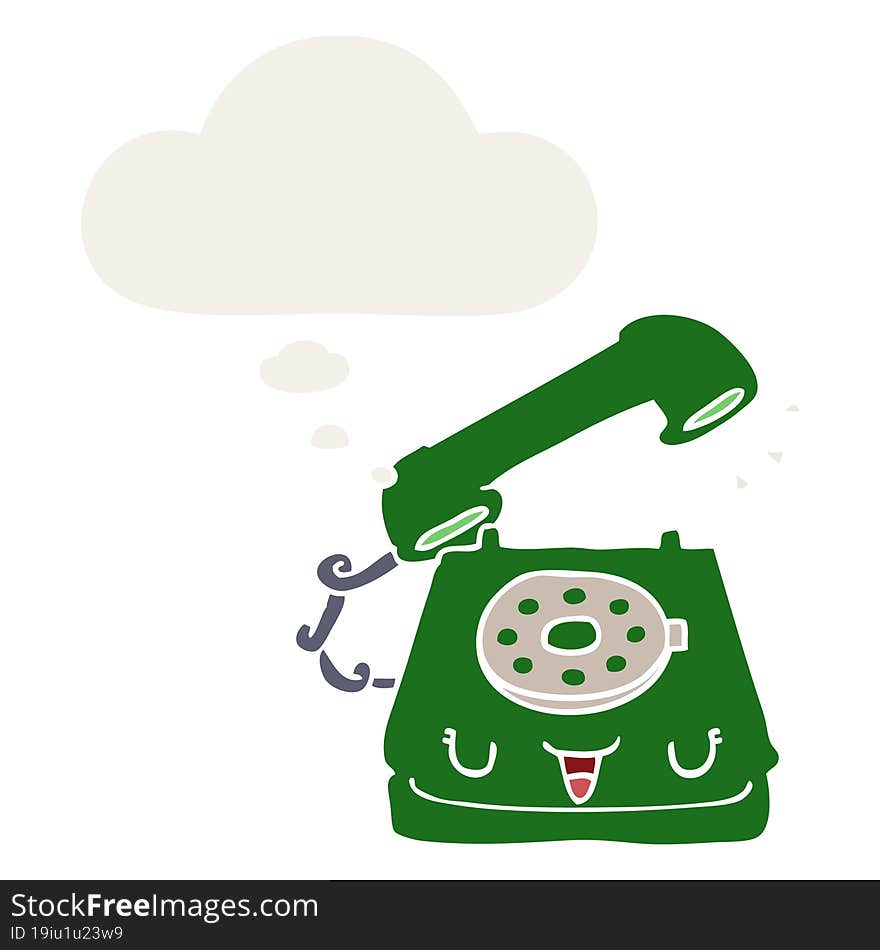 cute cartoon telephone and thought bubble in retro style