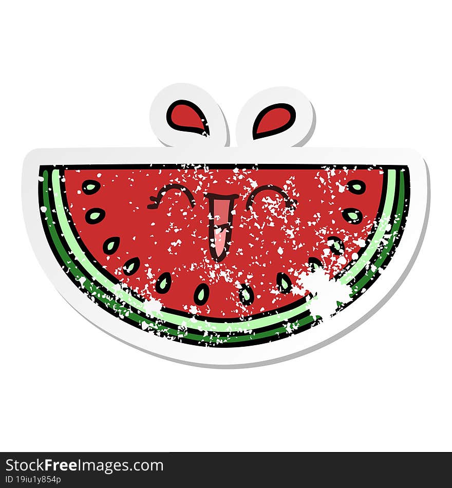 distressed sticker of a quirky hand drawn cartoon watermelon