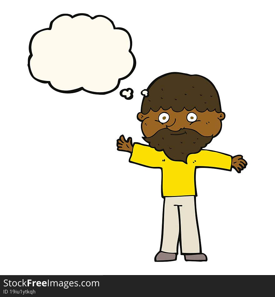 cartoon happy man with beard with thought bubble