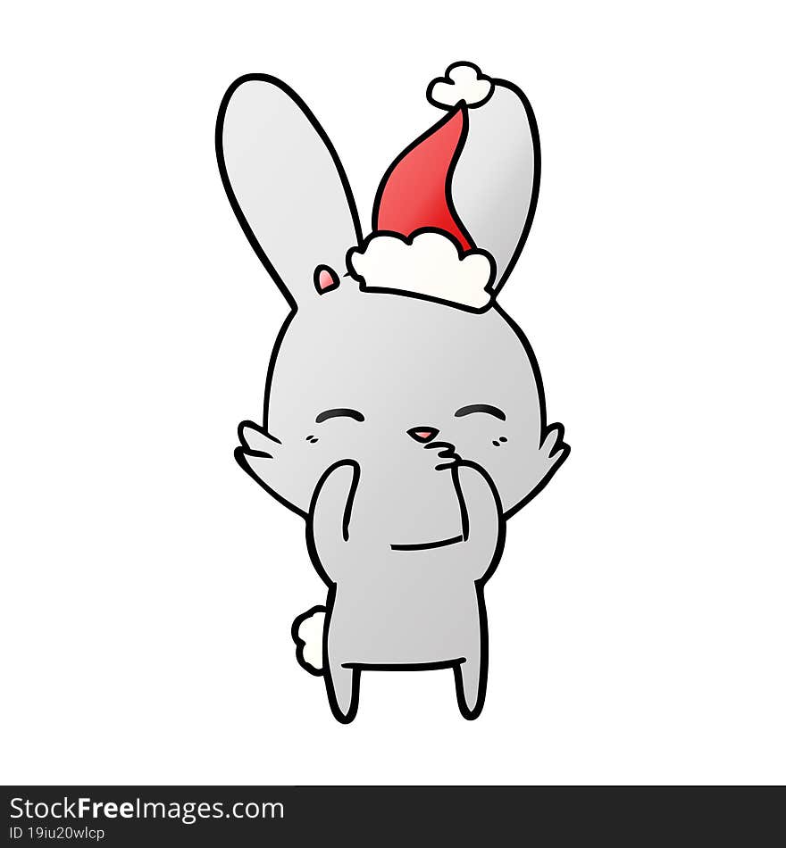 curious bunny hand drawn gradient cartoon of a wearing santa hat. curious bunny hand drawn gradient cartoon of a wearing santa hat