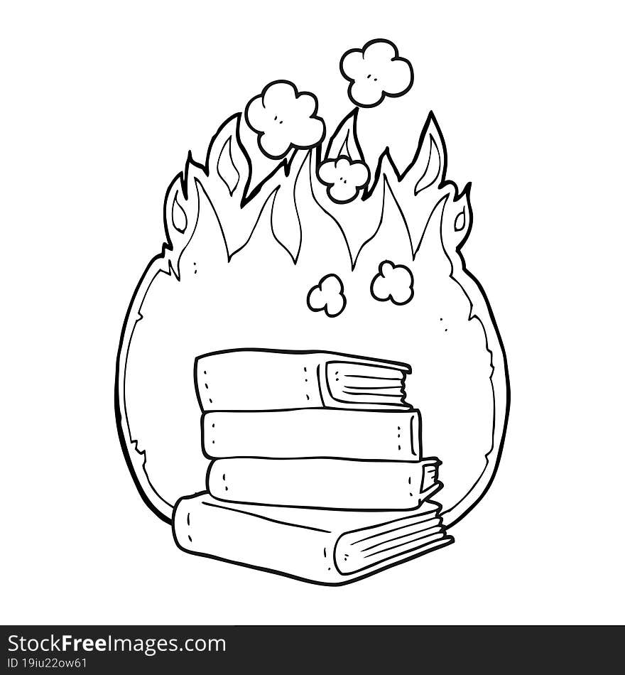 Black And White Cartoon Stack Of Books Burning