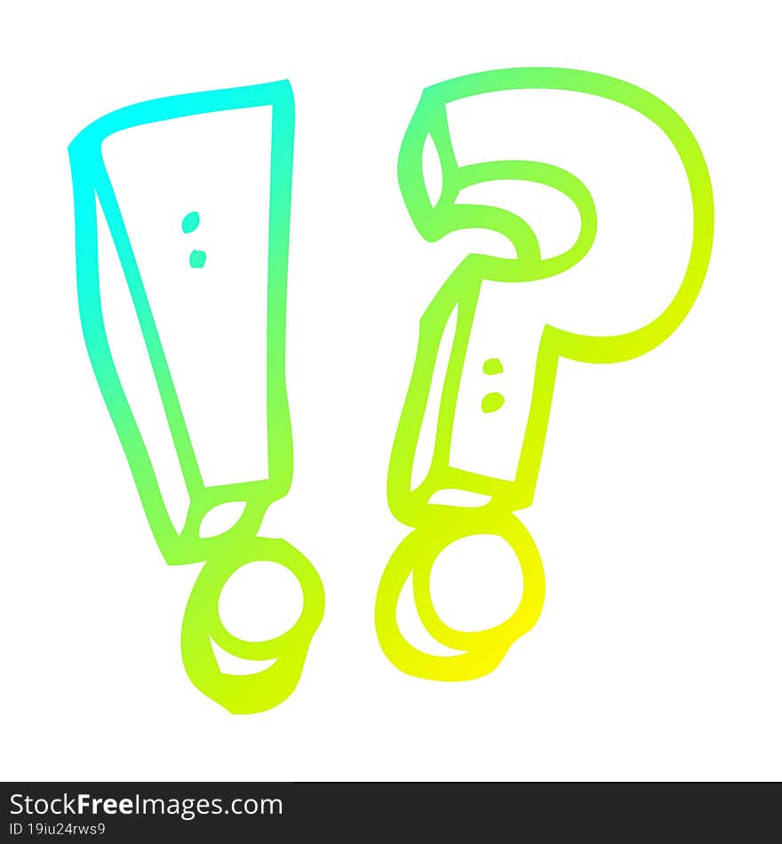 Cold Gradient Line Drawing Cartoon Question Mark And Exclamation Mark