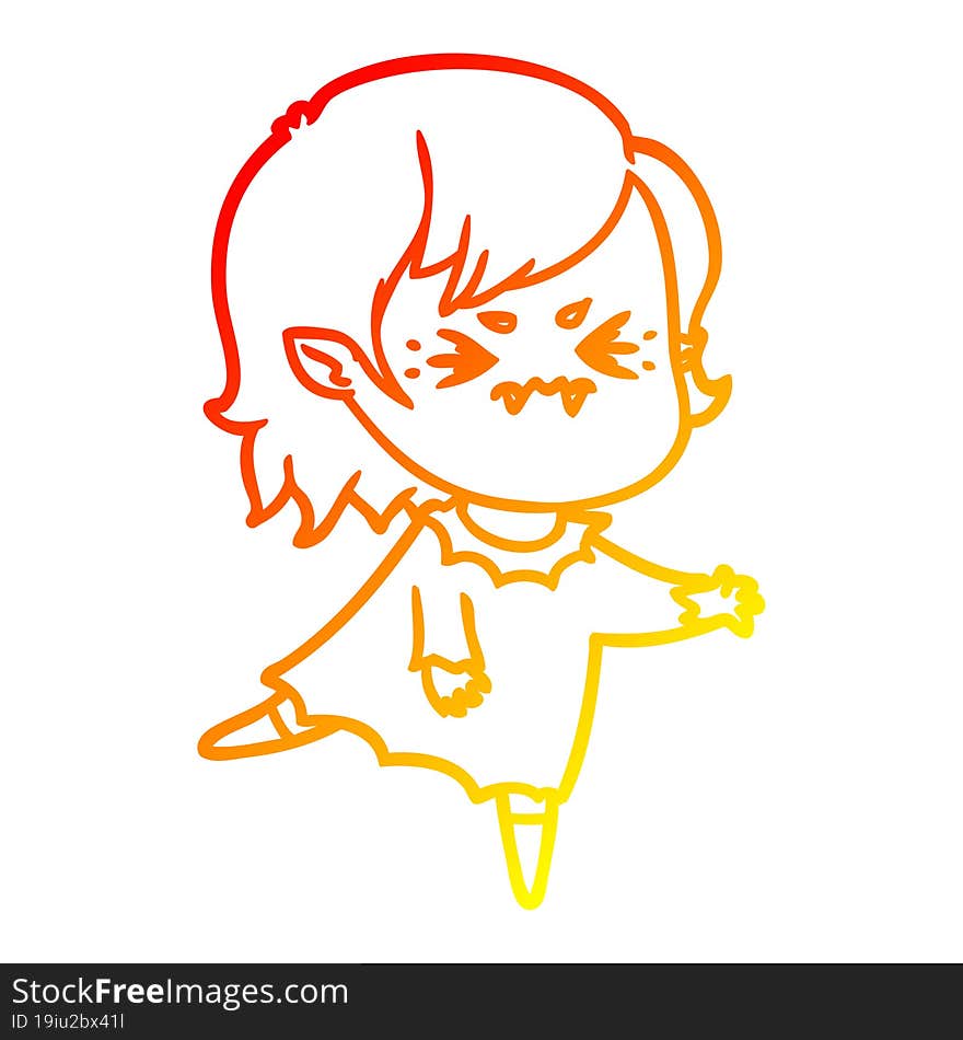 warm gradient line drawing annoyed cartoon vampire girl