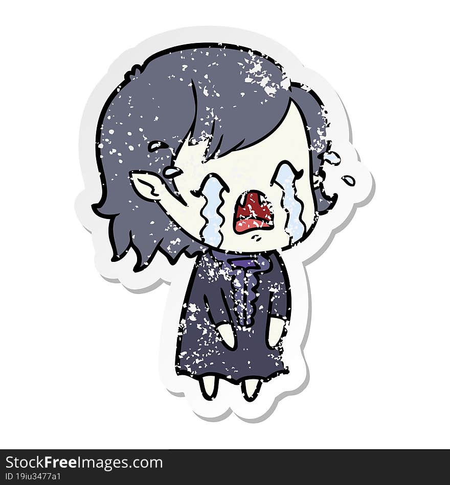 Distressed Sticker Of A Cartoon Crying Vampire Girl