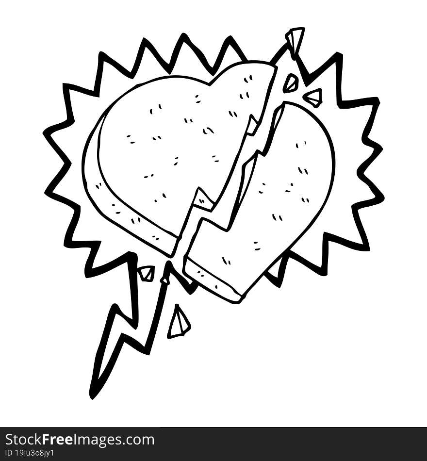 freehand drawn speech bubble cartoon broken heart symbol